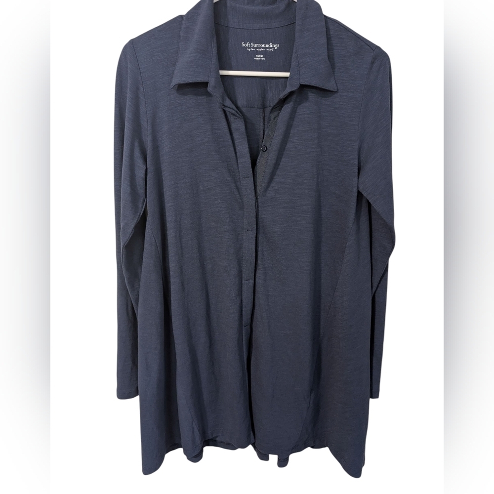 Soft Surroundings ,Midnight Blue Oversize Button Down Top, Size Xs